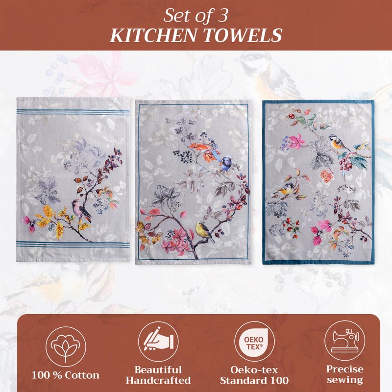 Maison d' Hermine Kitchen Towels Set of 3 100% Cotton 20" x 27.5" Reusable Cloth Tea Dish Towels Absorbent with Hanging Loop for Kitchen Dining Thanksgiving Christmas Decorations (Equinoxe - Grey) - Image 2